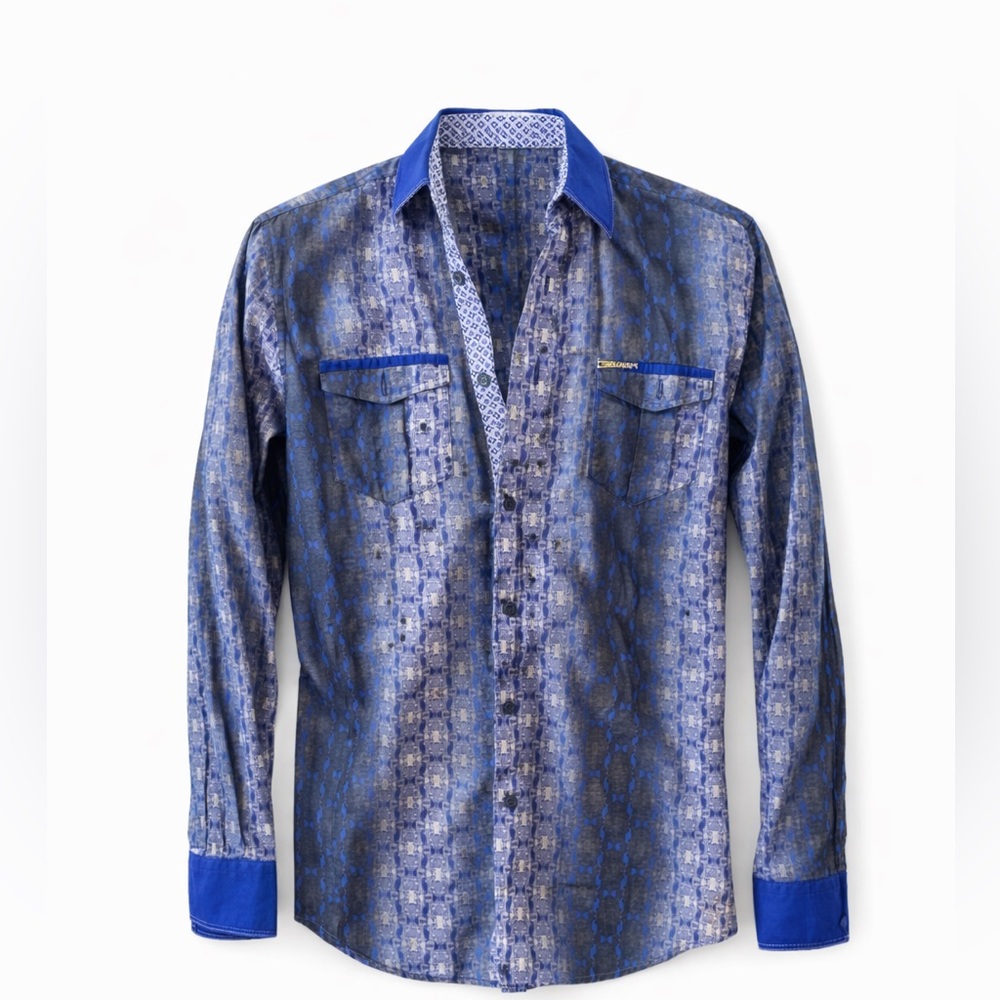 El General Blue & Gray Patterned Button-Down Shirt | Size S